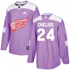 Youth Adidas Detroit Red Wings #24 Chris Chelios Authentic Purple Fights Cancer Practice NHL Jersey