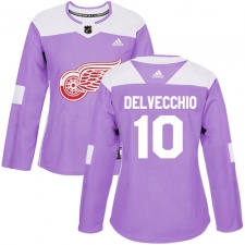 Women's Adidas Detroit Red Wings #10 Alex Delvecchio Authentic Purple Fights Cancer Practice NHL Jersey