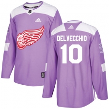 Youth Adidas Detroit Red Wings #10 Alex Delvecchio Authentic Purple Fights Cancer Practice NHL Jersey