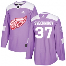 Men's Adidas Detroit Red Wings #37 Evgeny Svechnikov Authentic Purple Fights Cancer Practice NHL Jersey