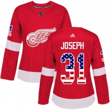 Women's Adidas Detroit Red Wings #31 Curtis Joseph Authentic Red USA Flag Fashion NHL Jersey