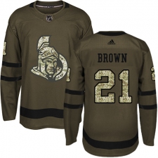 Men's Adidas Ottawa Senators #21 Logan Brown Authentic Green Salute to Service NHL Jersey