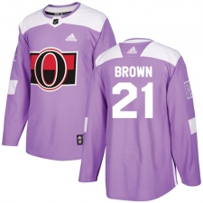 Men's Adidas Ottawa Senators #21 Logan Brown Authentic Purple Fights Cancer Practice NHL Jersey