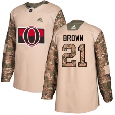 Youth Adidas Ottawa Senators #21 Logan Brown Authentic Camo Veterans Day Practice NHL Jersey