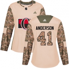Women's Adidas Ottawa Senators #41 Craig Anderson Authentic Camo Veterans Day Practice NHL Jersey