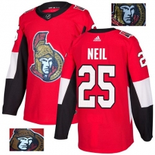 Men's Adidas Ottawa Senators #25 Chris Neil Authentic Red Fashion Gold NHL Jersey