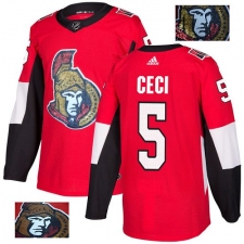 Men's Adidas Ottawa Senators #5 Cody Ceci Authentic Red Fashion Gold NHL Jersey