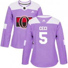 Women's Adidas Ottawa Senators #5 Cody Ceci Authentic Purple Fights Cancer Practice NHL Jersey
