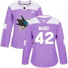 Women's Adidas San Jose Sharks #42 Joel Ward Authentic Purple Fights Cancer Practice NHL Jersey