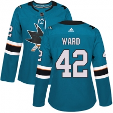 Women's Adidas San Jose Sharks #42 Joel Ward Authentic Teal Green Home NHL Jersey