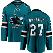 Men's San Jose Sharks #27 Joonas Donskoi Fanatics Branded Teal Green Home Breakaway NHL Jersey