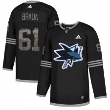 Men's Adidas San Jose Sharks #61 Justin Braun Black Authentic Classic Stitched NHL Jersey