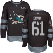 Men's Adidas San Jose Sharks #61 Justin Braun Premier Black 1917-2017 100th Anniversary NHL Jersey