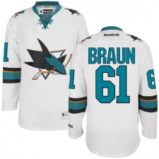 Men's Reebok San Jose Sharks #61 Justin Braun Authentic White Away NHL Jersey