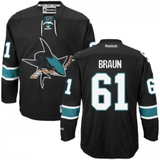 Men's Reebok San Jose Sharks #61 Justin Braun Premier Black Third NHL Jersey