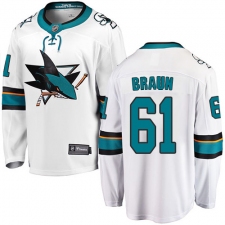 Youth San Jose Sharks #61 Justin Braun Fanatics Branded White Away Breakaway NHL Jersey