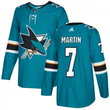 Youth Adidas San Jose Sharks #7 Paul Martin Premier Teal Green Home NHL Jersey
