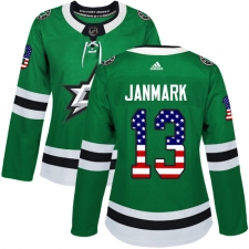 Women's Adidas Dallas Stars #13 Mattias Janmark Authentic Green USA Flag Fashion NHL Jersey