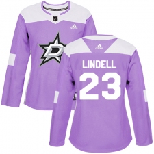 Women's Adidas Dallas Stars #23 Esa Lindell Authentic Purple Fights Cancer Practice NHL Jersey