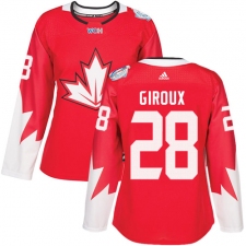 Women's Adidas Team Canada #28 Claude Giroux Authentic Red Away 2016 World Cup Hockey Jersey