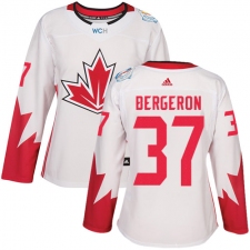 Women's Adidas Team Canada #37 Patrice Bergeron Authentic White Home 2016 World Cup Hockey Jersey