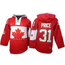 Men's Nike Team Canada #31 Carey Price Authentic Red Sawyer Hooded Sweatshirt Hockey Jersey