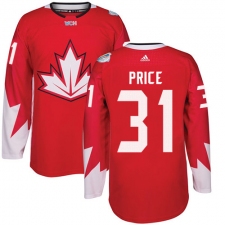 Youth Adidas Team Canada #31 Carey Price Authentic Red Away 2016 World Cup Ice Hockey Jersey