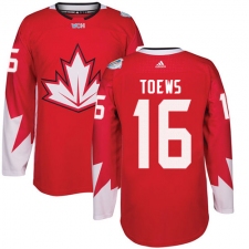 Men's Adidas Team Canada #16 Jonathan Toews Authentic Red Away 2016 World Cup Ice Hockey Jersey