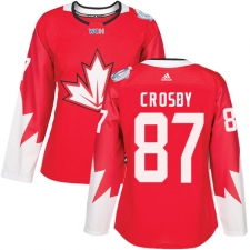 Women's Adidas Team Canada #87 Sidney Crosby Authentic Red Away 2016 World Cup Hockey Jersey