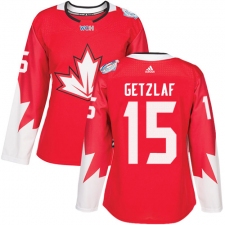 Women's Adidas Team Canada #15 Ryan Getzlaf Authentic Red Away 2016 World Cup Hockey Jersey