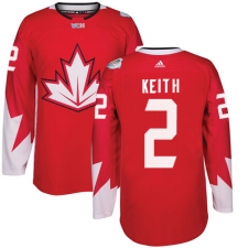 Men's Adidas Team Canada #2 Duncan Keith Authentic Red Away 2016 World Cup Ice Hockey Jersey