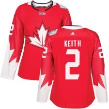 Women's Adidas Team Canada #2 Duncan Keith Authentic Red Away 2016 World Cup Hockey Jersey