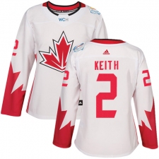 Women's Adidas Team Canada #2 Duncan Keith Authentic White Home 2016 World Cup Hockey Jersey