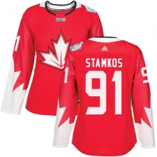 Women's Adidas Team Canada #91 Steven Stamkos Premier Red Away 2016 World Cup Hockey Jersey