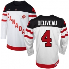 Men's Nike Team Canada #4 Jean Beliveau Premier White 100th Anniversary Olympic Hockey Jersey