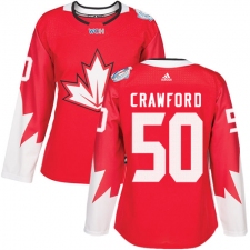 Women's Adidas Team Canada #50 Corey Crawford Authentic Red Away 2016 World Cup Hockey Jersey