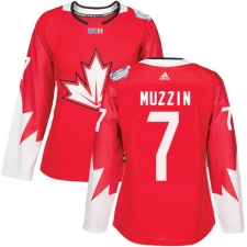 Women's Adidas Team Canada #7 Jake Muzzin Authentic Red Away 2016 World Cup Hockey Jersey