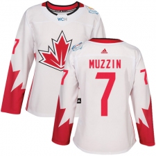Women's Adidas Team Canada #7 Jake Muzzin Authentic White Home 2016 World Cup Hockey Jersey