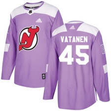 Men's Adidas New Jersey Devils #45 Sami Vatanen Authentic Purple Fights Cancer Practice NHL Jersey