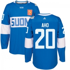 Men's Adidas Team Finland #20 Sebastian Aho Authentic Blue Away 2016 World Cup of Hockey Jersey