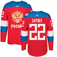 Men's Adidas Team Russia #22 Nikita Zaitsev Premier Red Away 2016 World Cup of Hockey Jersey