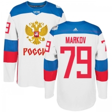 Men's Adidas Team Russia #79 Andrei Markov Authentic White Home 2016 World Cup of Hockey Jersey