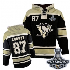 Youth Old Time Hockey Pittsburgh Penguins #87 Sidney Crosby Premier Black Sawyer Hooded Sweatshirt 2017 Stanley Cup Champions