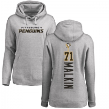 NHL Women's Adidas Pittsburgh Penguins #71 Evgeni Malkin Ash Backer Pullover Hoodie