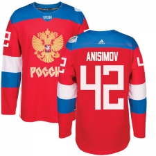 Men's Adidas Team Russia #42 Artem Anisimov Premier Red Away 2016 World Cup of Hockey Jersey