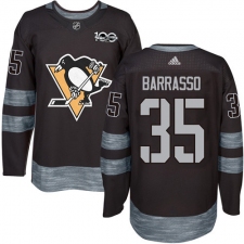 Men's Adidas Pittsburgh Penguins #35 Tom Barrasso Authentic Black 1917-2017 100th Anniversary NHL Jersey