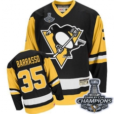Men's CCM Pittsburgh Penguins #35 Tom Barrasso Authentic Black Throwback 2017 Stanley Cup Champions NHL Jersey
