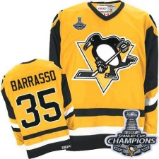 Men's CCM Pittsburgh Penguins #35 Tom Barrasso Authentic Yellow Throwback 2017 Stanley Cup Champions NHL Jersey