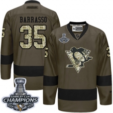 Men's Reebok Pittsburgh Penguins #35 Tom Barrasso Authentic Green Salute to Service 2017 Stanley Cup Champions NHL Jersey