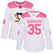 Women's Adidas Pittsburgh Penguins #35 Tom Barrasso Authentic White/Pink Fashion NHL Jersey
